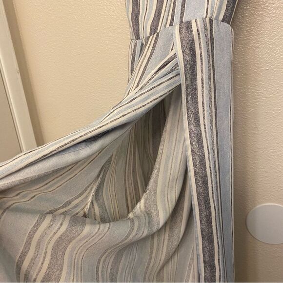 Xhilaration blue vertical stripe split leg jumpsuit corset smocked top suit S - Picture 7 of 14